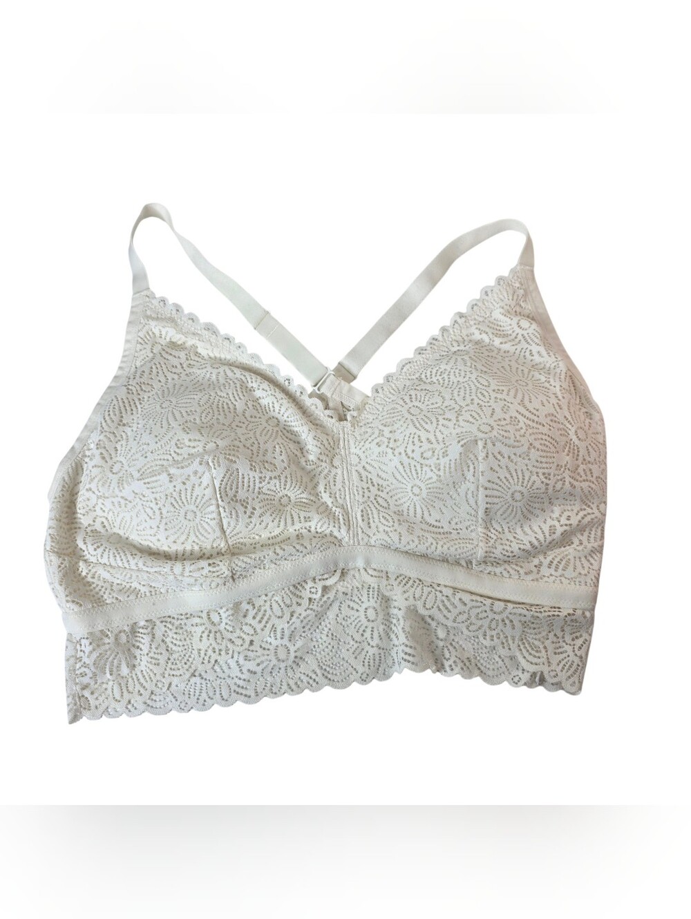 NWT Auden Cross Strap Lace Bralette White Floral Lace Comfort XXL